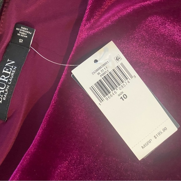 Lauren Ralph Lauren Dress Women 10 Purple Velvet Ruched Puff Sleeve Cocktail NEW - Picture 3 of 12
